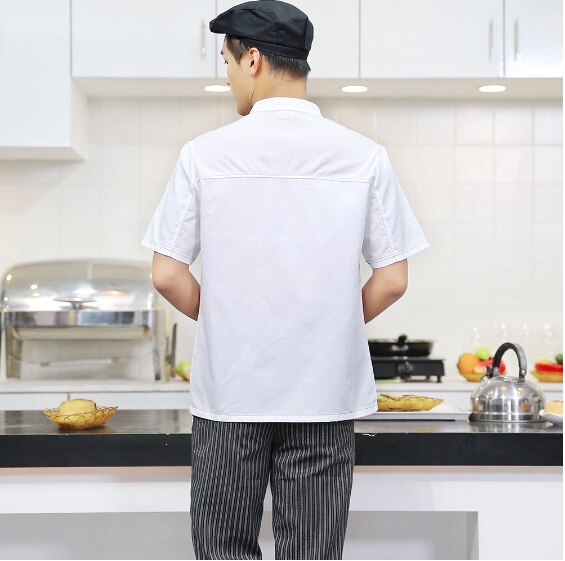 Unisex kokk klær menn single breasted kjøkken kokk uniform kortermet restaurant bakeri servitør topper skjorte