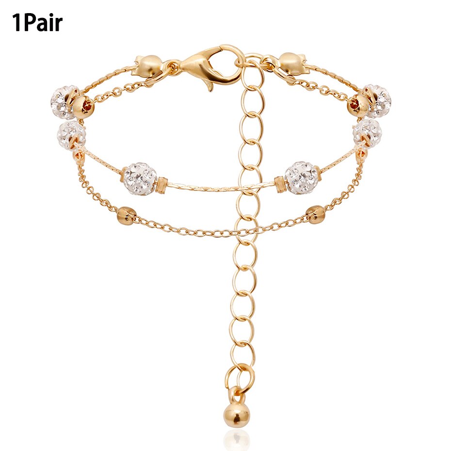 PuRui Boho Ankle Bracelet Rhinestones Beads Pendant Foot Chain Charm Bracelet Anklets for Women Jewelry Beach Accessorie: H00608-1pair