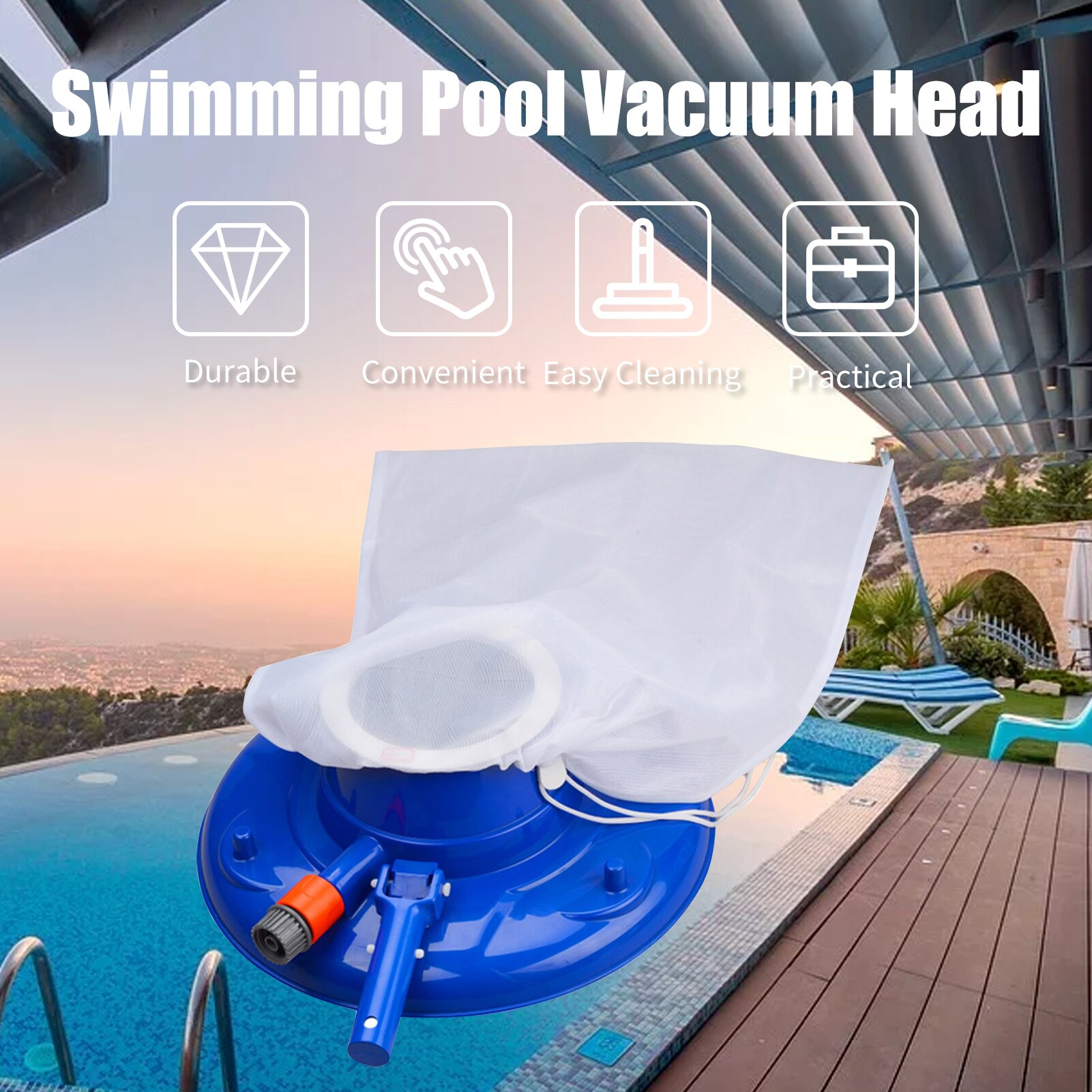 Swimming Pool Vacuum Head with Drawstring Bag Pool Flexible Cleaning Brush Swimming Pool Leaf Vacuum Pool Surface Cleaning Tools