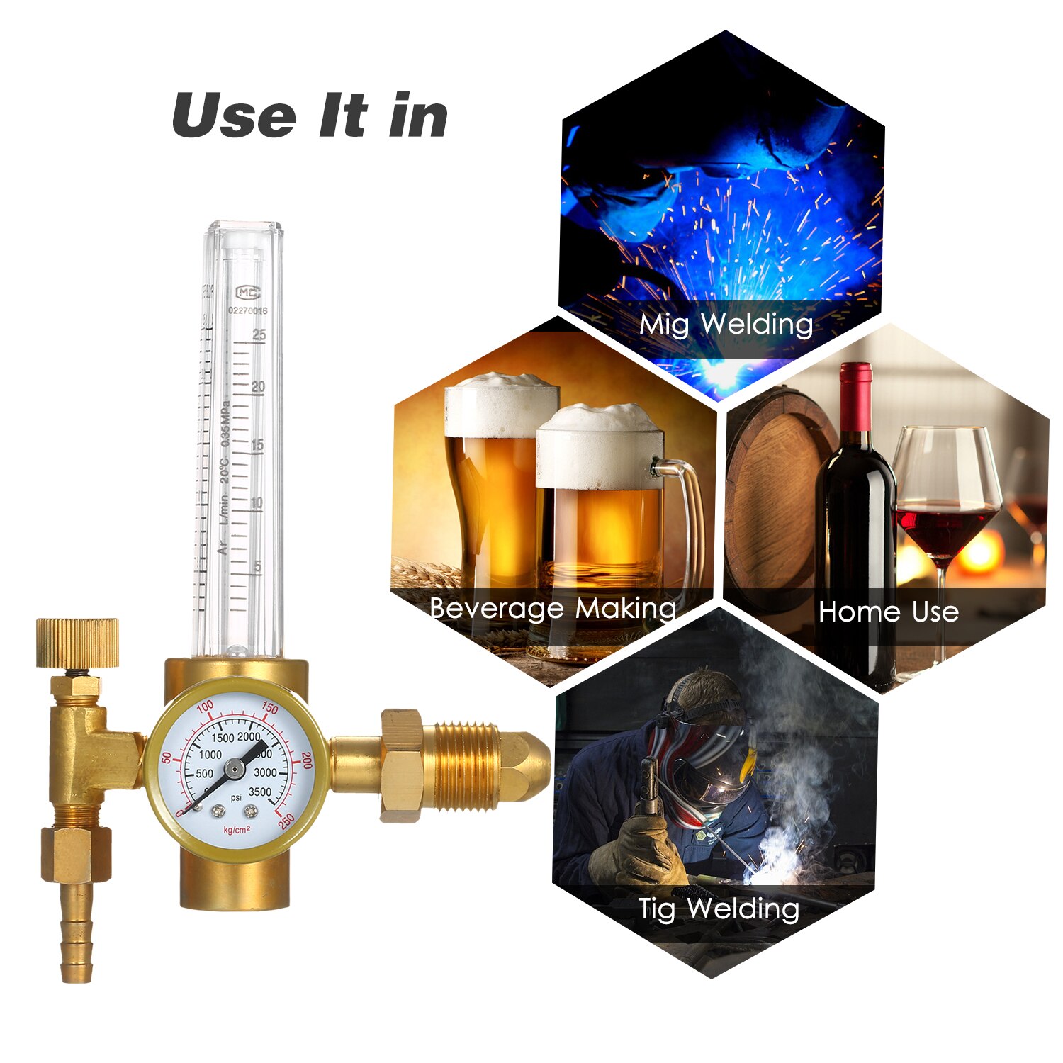 Flow Meter Argon Carbon Dioxide CO₂ Mig Tig Flowmeter Control Valve Gas Regulator Pressure Reducer Flow Gauge Welding Accessory