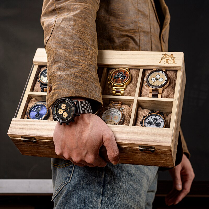 Versieren Hout Horloge Display Box 4 Slot 8 Slots Pu Leather Vitrine Dozen Horloge Sieraden Organizer 6 Slot madera