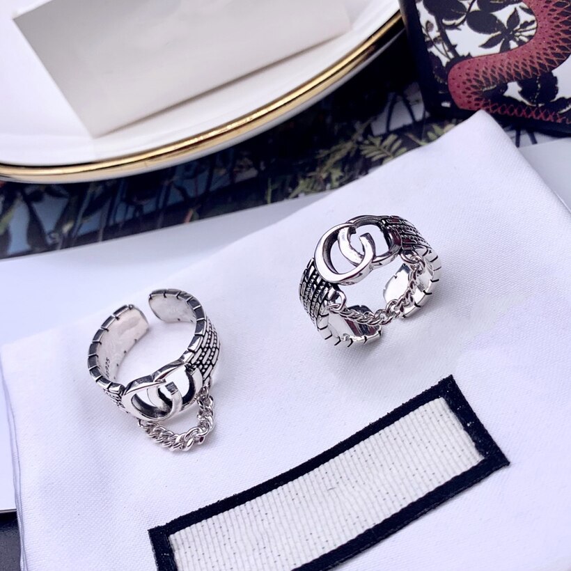 Luxus Geschnitzte Streifen doppel G Quaste Kette 925 Sterling Silber Offenen Ring Jahrgang männer der Ring Feine schmuck