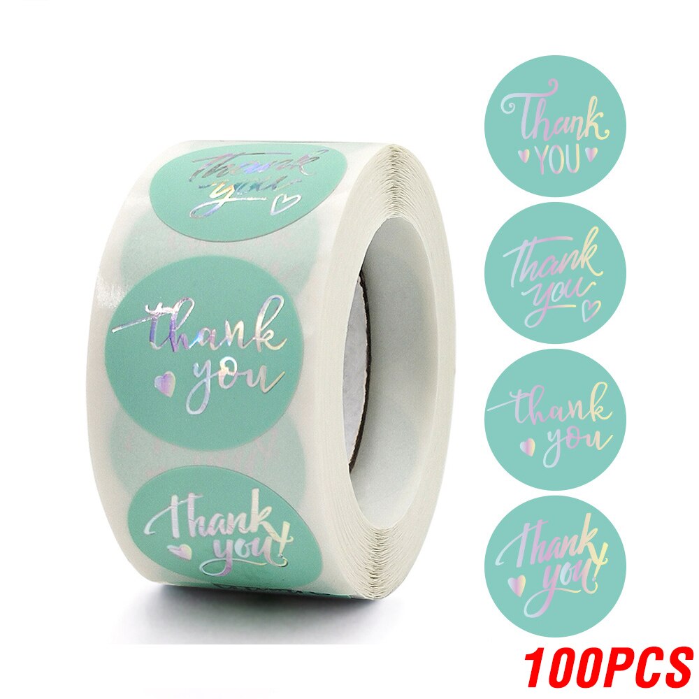 100-500 Uds. Pegatinas 'Gracias' de lámina de oro rosa para pequeñas empresas, sello de , etiquetas de , decoración de sobres: Verde