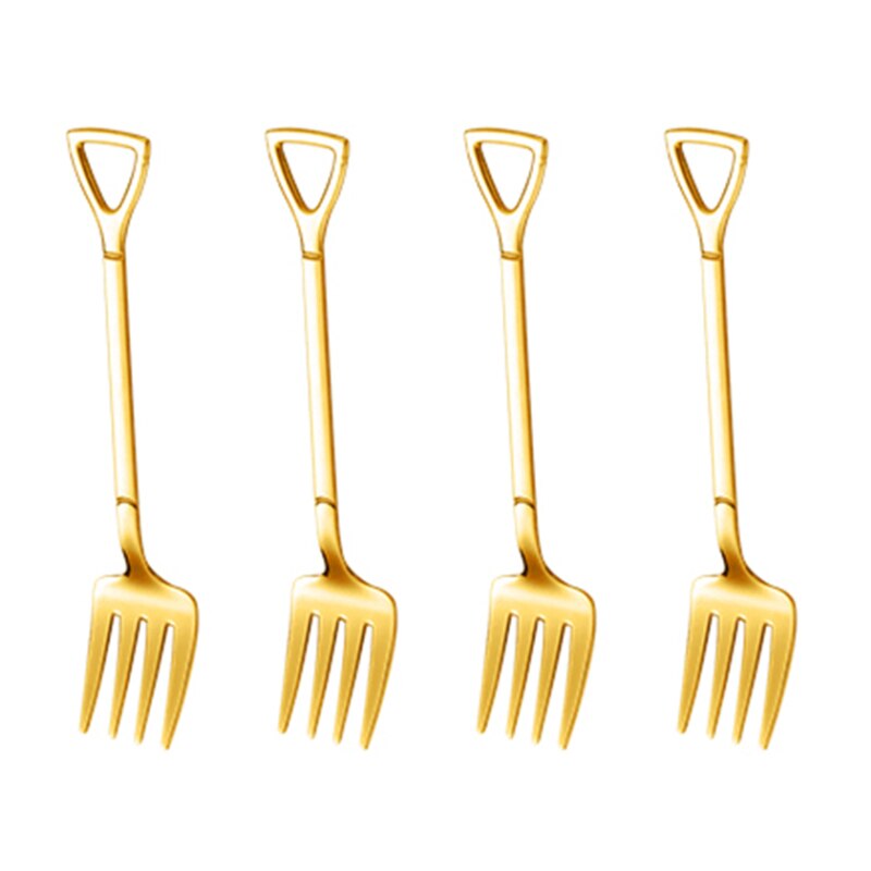 4PCS Coffee Spoon Ice Cream Scoop Stainless Steel Retro Iron Shovel Spoon Cutlery Set Spoon tea-spoon Tableware: 4Pcs Gold fork
