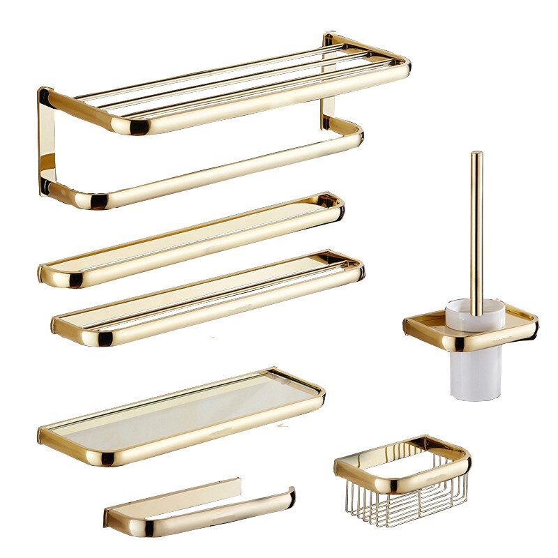 Ensemble Salle De Bain En Laiton Et Porcelaine – Porte Verre, Porte Serviette, Barre à Serviettes