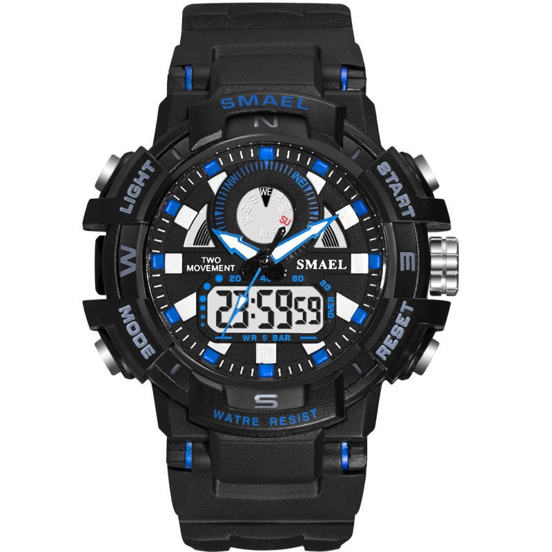 Kids Horloges Kinderen Smael Sport Horloge Voor Jongen Wekker Waterdicht Stopwatch Armband Reloj 1557B Digitale Horloge Voor Kinderen: BLACK-BLUE