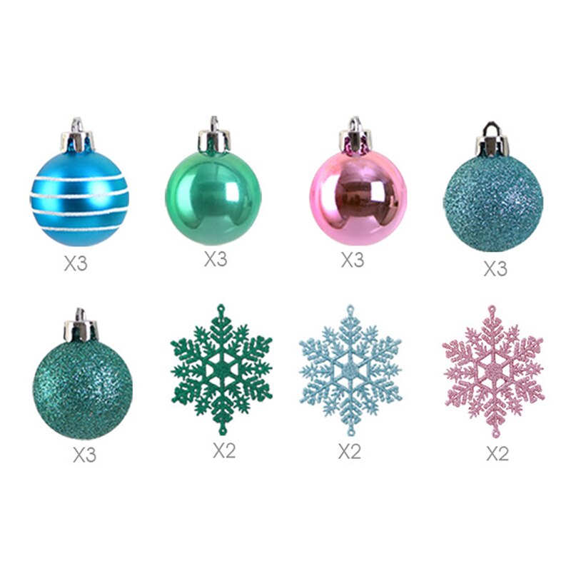 21 PCS/24 PCS Kleine Kerstballen Xmas Ballen Sneeuwvlok Kerstboom Ornament Opknoping Kerstballen Roze Blauw Bal Boom decoratie