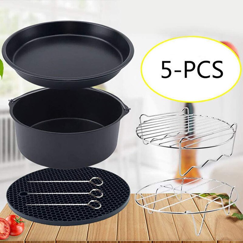 1Set Friteuse à Air Accessoires 18CM Plat a Pizza Gâteau Baril Friteuse à Air avec Coussin Isolant Accessoires De Cuisine