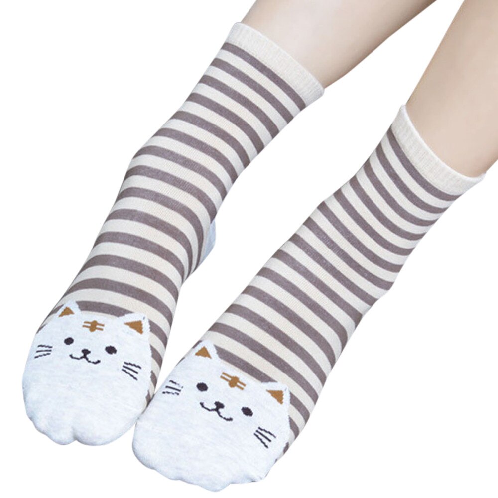 Sokker 3d dyr stribede tegneseriestrømper kvinder kawaii kat fodspor bomuld pige ankel kort afslappet kvinder & #39 ;s sokker gulv  #45