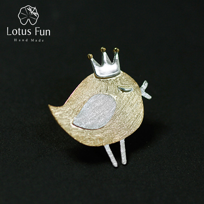 Lotus Fun Real 925 Sterling Silver Natural Handmade Fine Jewelry Lovely Princess Bird Brooches Pin Broche For Women