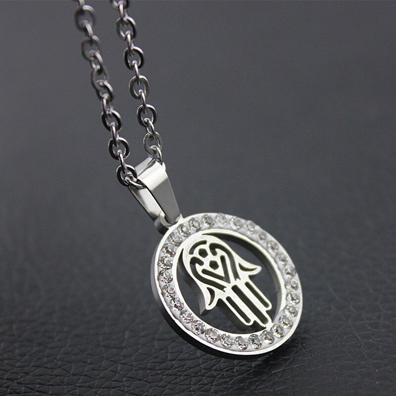 Stainless Steel Hollow Hamsa Hand Pendant Necklace Silver Color Clavicle Chain Turkish Evil Eye Luck Jewelry