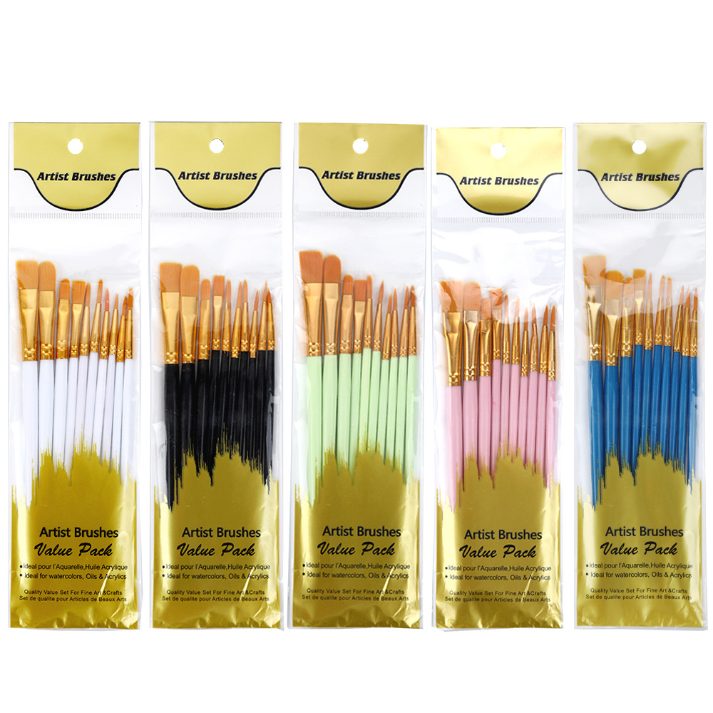 BOMEIJIA Art Supplies Watercolors 10 Pcs Plastic Rod Color Brush Set Drawing Oil Paint Brushes