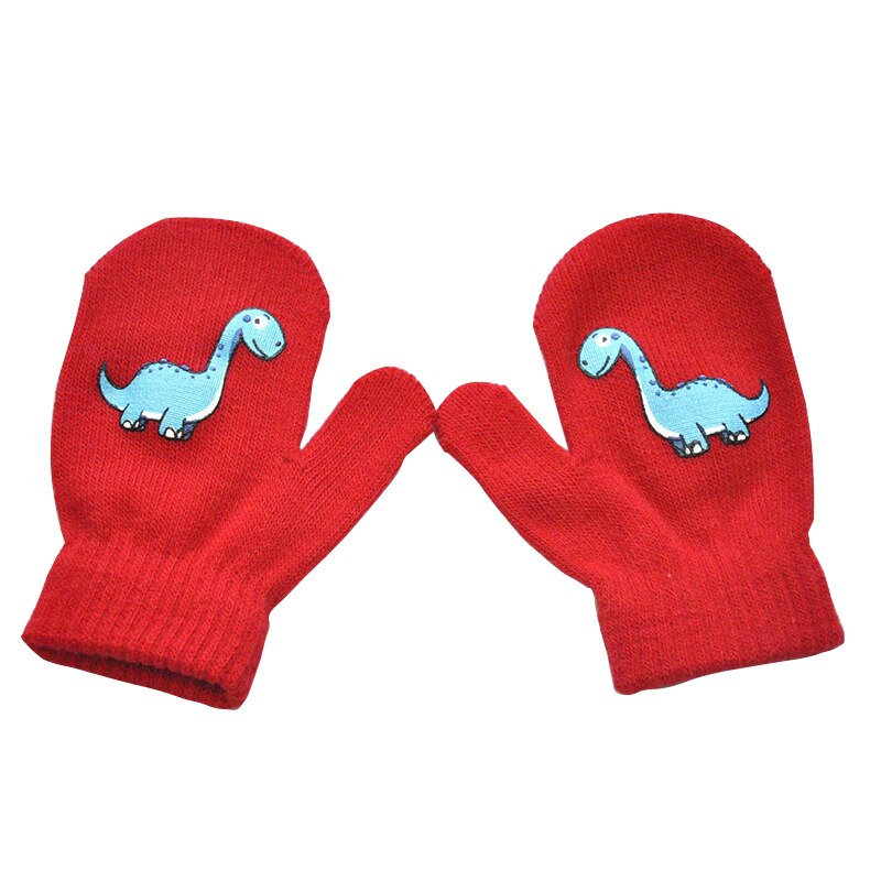 Balleenshiny crianças inverno ao ar livre esportes luvas quentes impresso pequeno padrão dinossauro luvas de malha para 1-5y crianças luvas: Vermelho