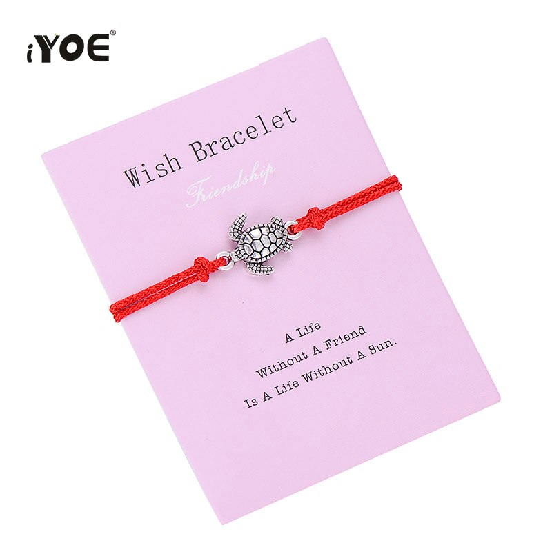 IYOE Friendship Sea Turtle Card Wish Charm Bracelet For Women Men Kids Vintage Animal Lucky Red String Bracelets Friends Lover