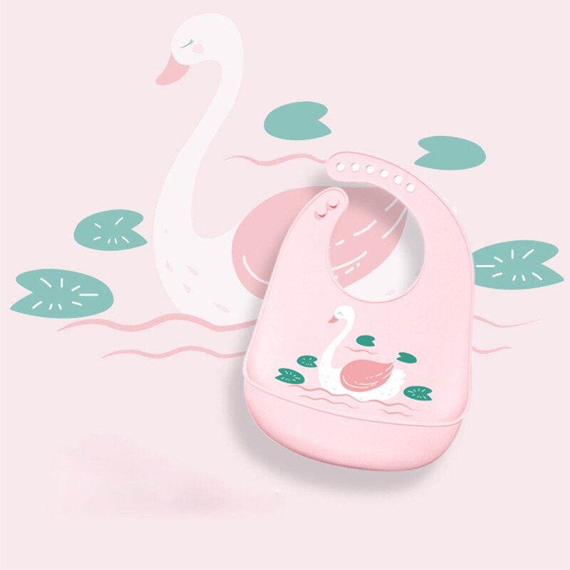 Baby Lätzchen Weichen Silikon Kleinkind Fütterung Lätzchen Wasserdichte Kleinkind Zeug Solide Karikatur Dinosaurier Druck Mädchen Junge Einstellbare Spucktücher: Rosa Schwan