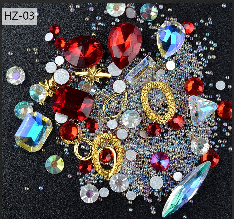 1 æske blandet farverige rhinsten akryl perle negle 3d smykker krystal sten til negle kunst dekorationer manicure diamanter: Hz03