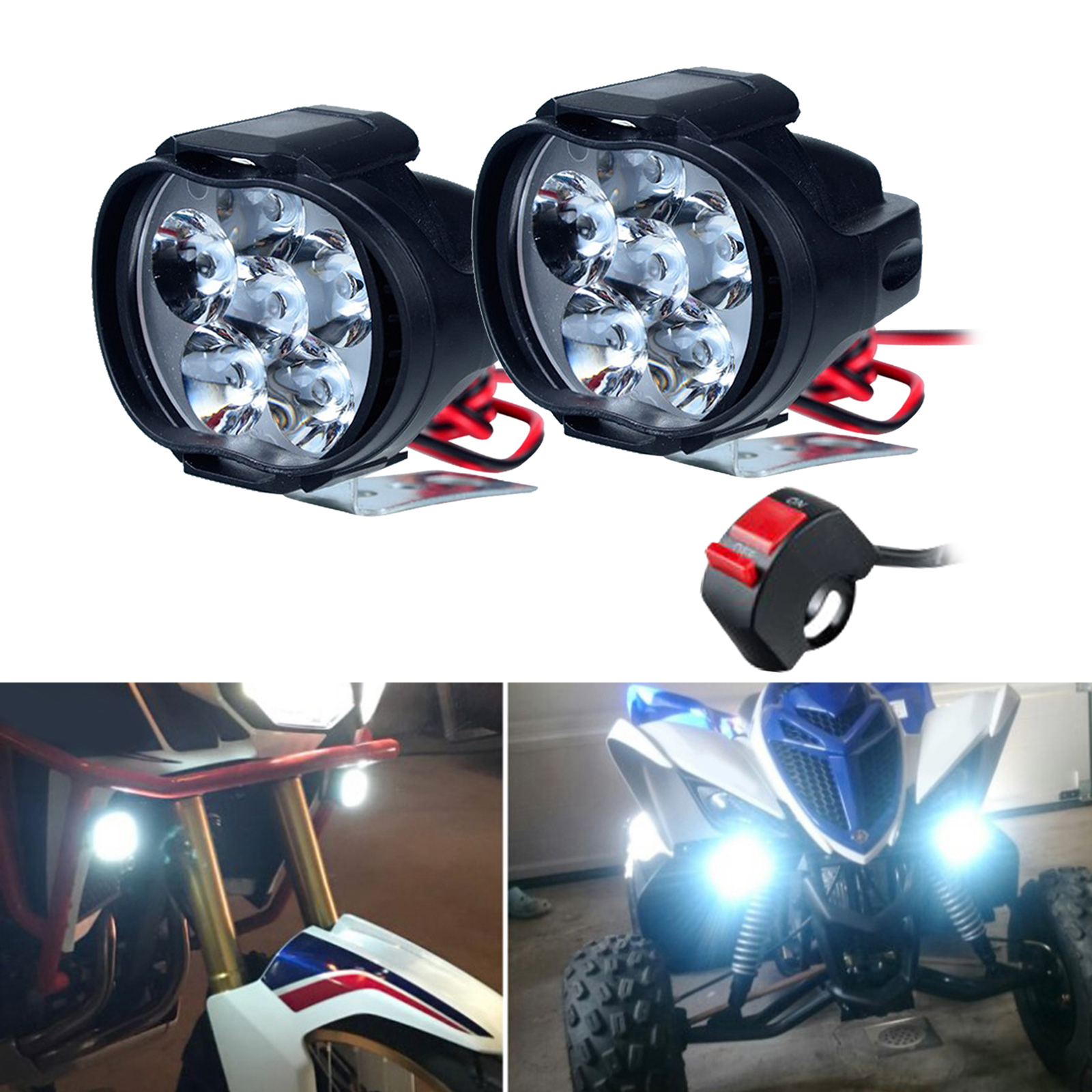6 LED Motorcycles Bikes Scooter Headlight Switch Dirt Bike Head Lamp Black
