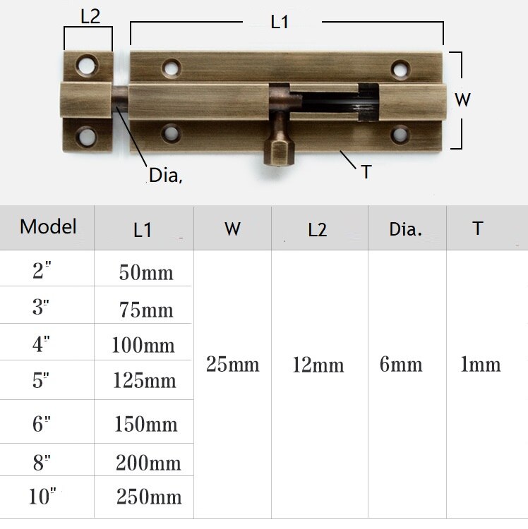 2Pcs/Lot Solid Brass Barrel Bolt Latch Antique Bronze