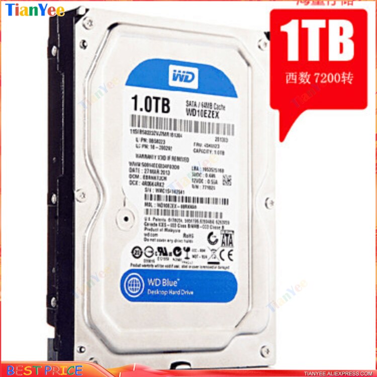 W. D. 1Tb Blauw/Western Data Wd10ezex 1T Desktop 3.5 'Inch Harde Schijf Western. Digitale 1 Tb Enkele Schijf Blauw Disk 64M Harde Schijf