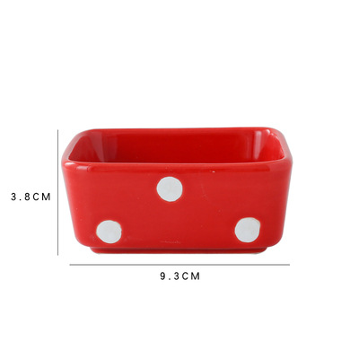 square snack plate divided grid plate household ceramic platter snack nut plate sauce plate fruit plate dish: Polka dot red