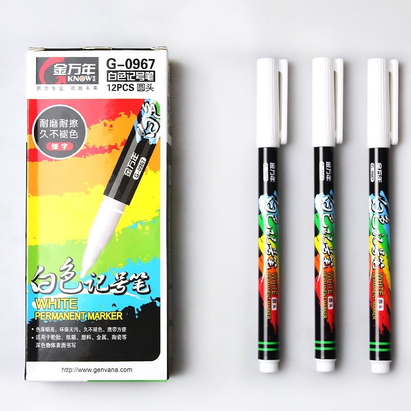 Saber-rotulador permanente de punta fina para pintura al óleo, tinta blanca, traje de escritura suave para papel de grafiti, rotulador de neumáticos de Metal, 12 Uds.