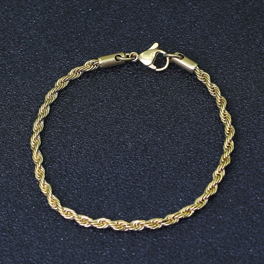 3 Mm 7 Inch 8 Inch Rvs Rope Armband Voor Mannen Vrouwen: Gold Color / 7inch