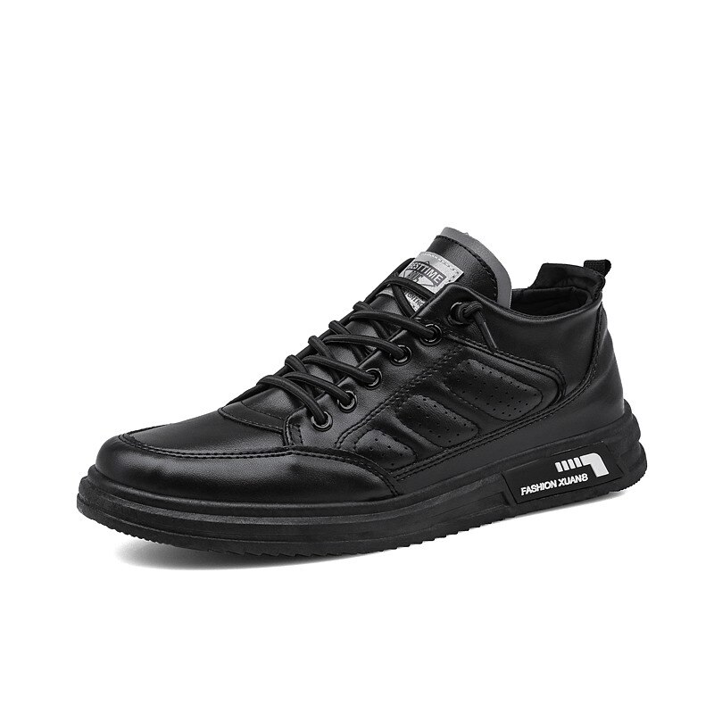 Herfst Leer Mannen Sneakers Wit Ademende Casual Mannen Schoenen Big Size Black Man Gevulkaniseerd Schoenen Zapatillas Hombre Joker: Black / 8.5