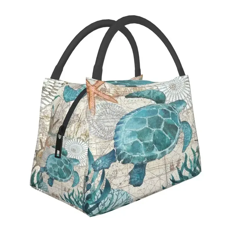 Funny Sea Turtles Insulated Lunch Bag for School Office Watercolor Sea Animal Waterproof Thermal Cooler Bento Box Women: Gold