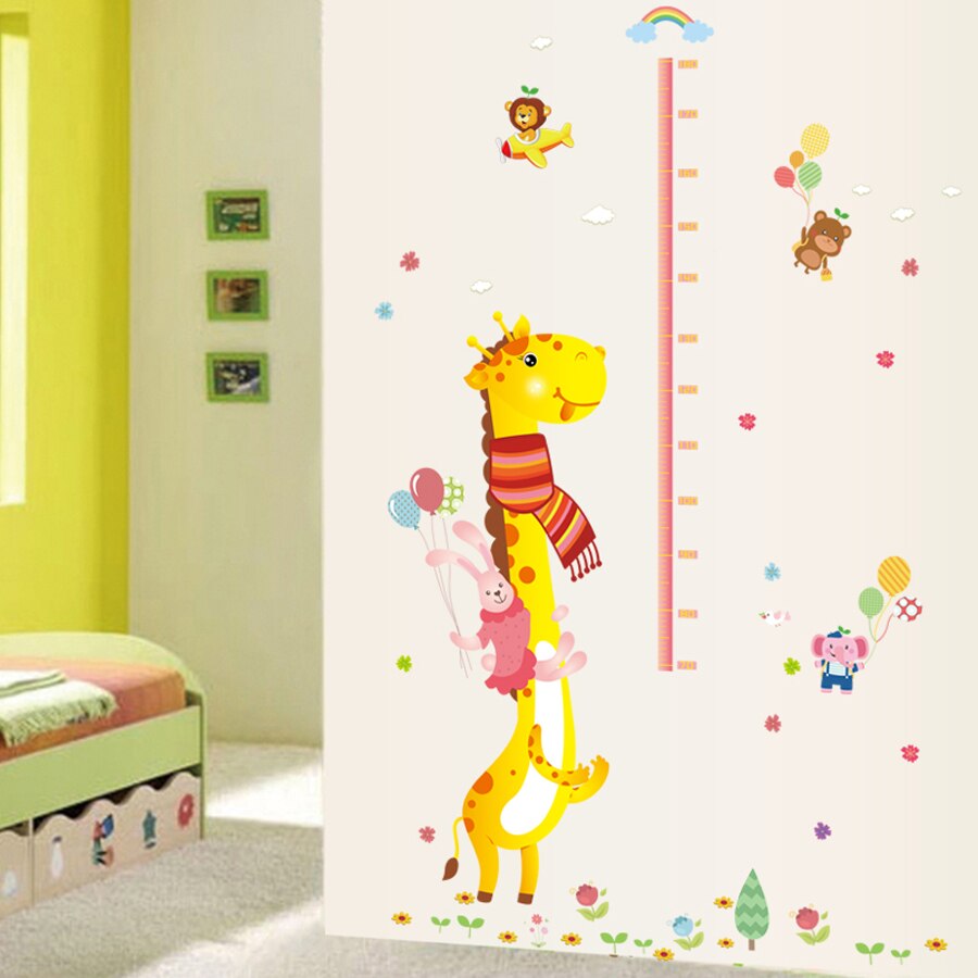 Store tegneserie giraf wallstickers boligindretning stue børn soveværelse børneværelse dekoration højde måling diagram mærkat