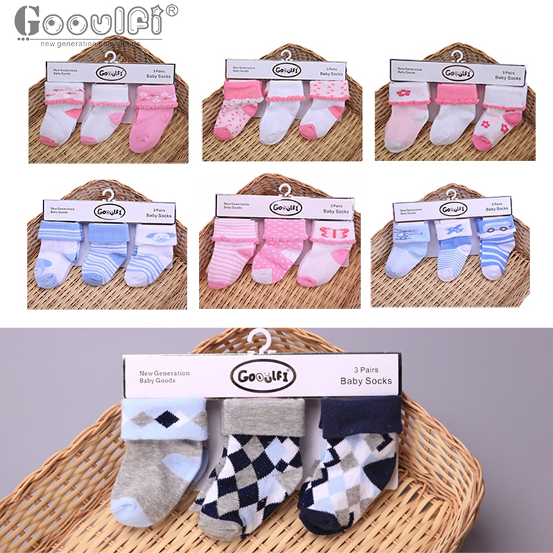 Gooulfi unisex Baby Socken Neugeborenen 3 Paare viel Karikatur Blumen- freundlicher Socken Pack Sommer Gestrickte Baumwolle Baby Jungen Socken 6-12 monate