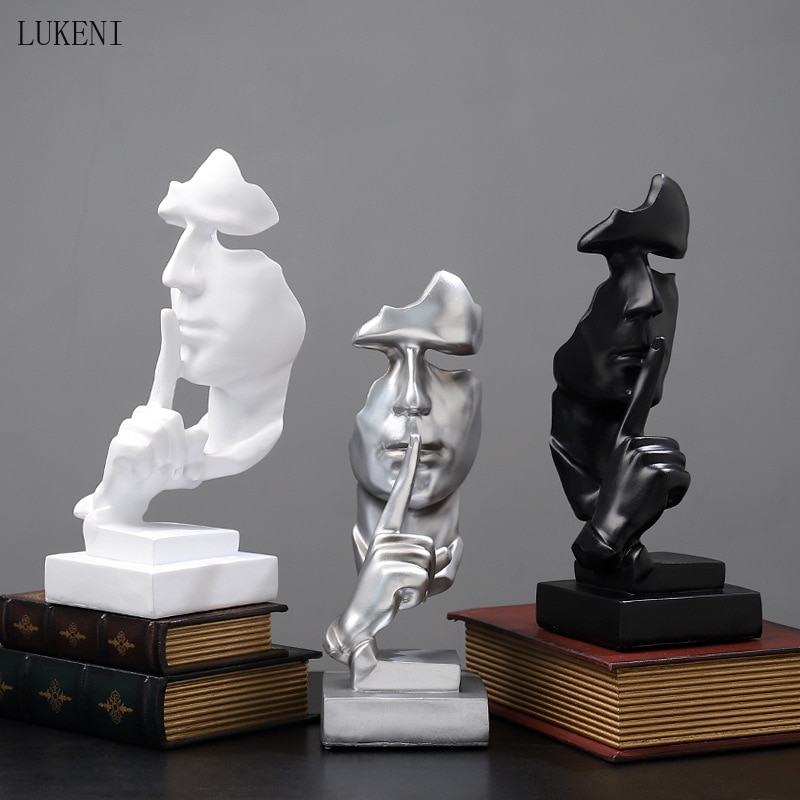 European Black White Silver Abstract Character Resin Statue Accessories Crafts 31cm Not Talking Abstract Sculpture Home Decor