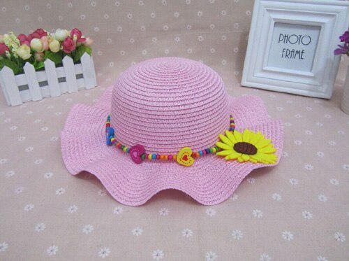 1 Uds Falbala de sombreros de sol para niños Primavera Verano playa sombrero de paja 52 cm circunferencia de la cabeza de 6138: Rosa