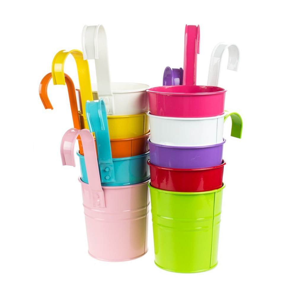 10pcs Metal Bucket Flower Hanging Pot Balcony Garden Pots Plant Flower Holders Wall Hanging Metal Bucket Flower Holder with Nail