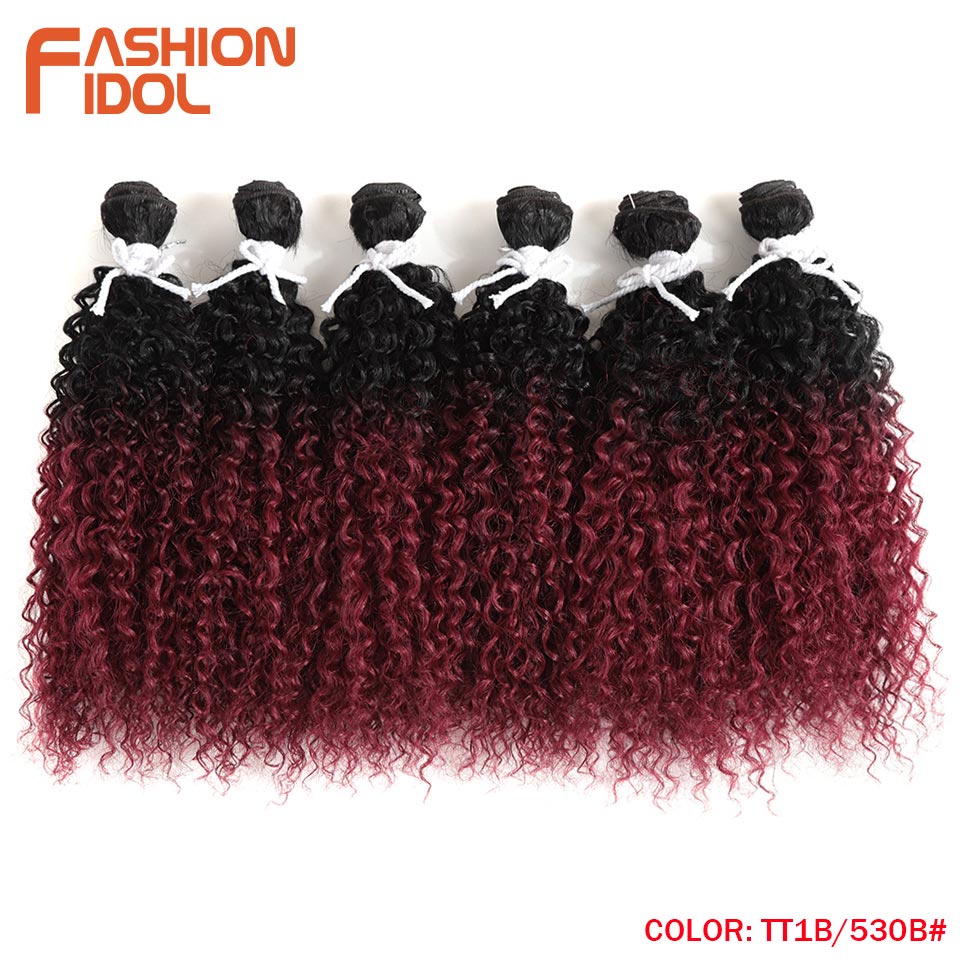 IDOL-extensiones de cabello sintético Afro corto pelo rizado, 14 pulgadas, 6 unidades/lote, marrón, Ombre: TT1B-530B