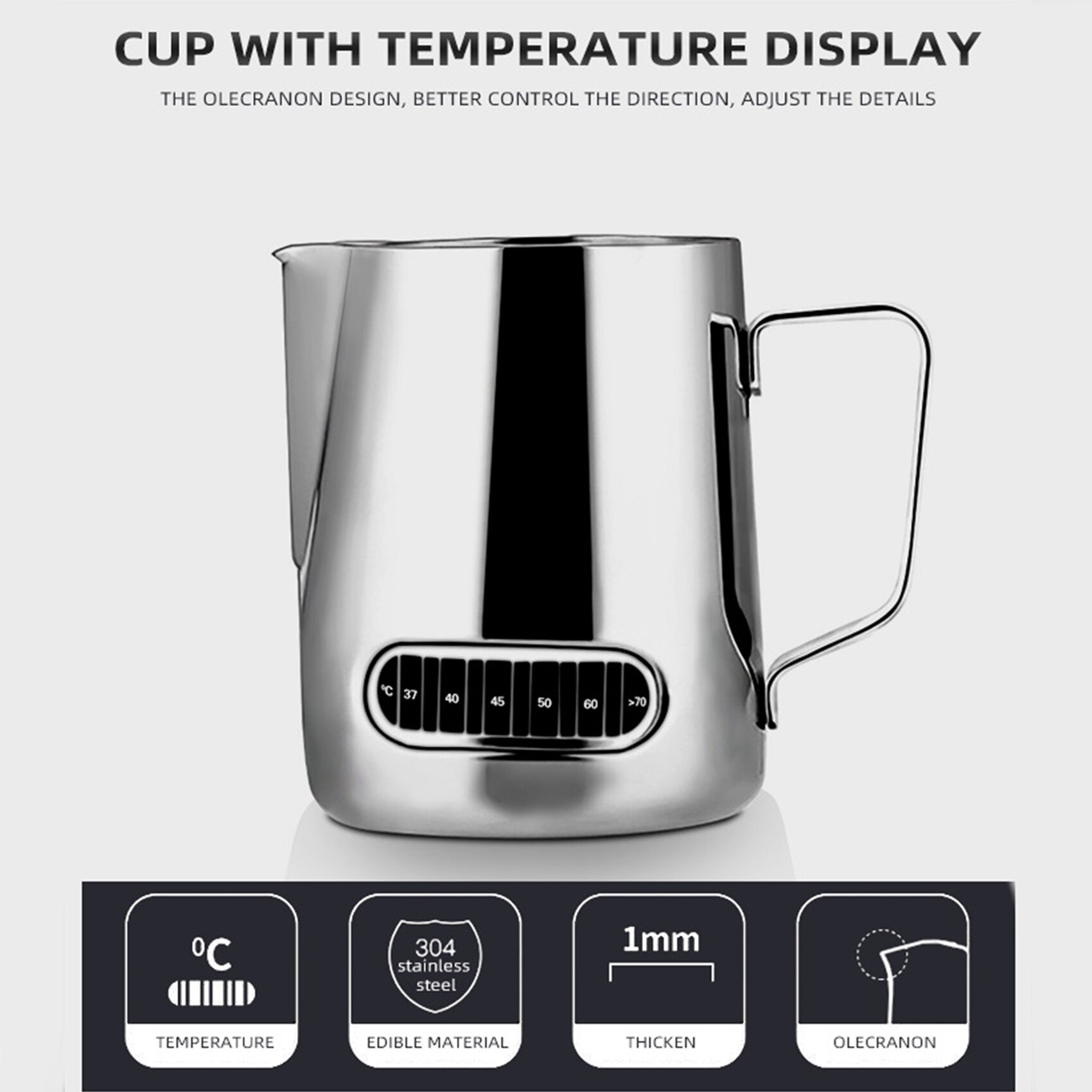Espresso Steaming Pitcher 350/600ML Espresso Milk Frothing Coffee Milk Frothing Cup Coffee Steaming Pitcher with Thermometer