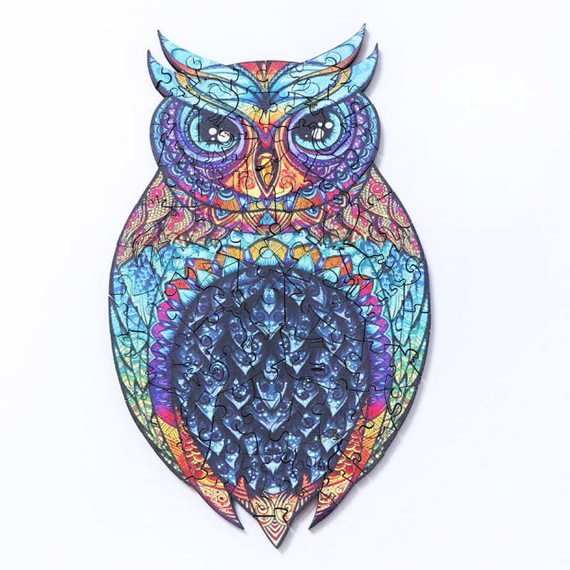 Unique Shape Wooden Animal Puzzles for Adults DIY Mysterious Owl Puzzle Animal Shaped Puzzles for Kids Jigsaw Puzzle