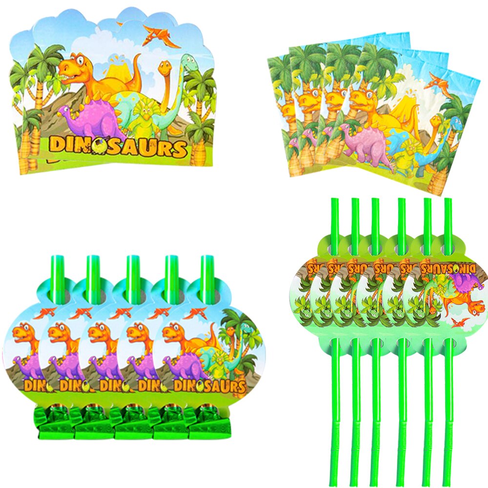 Dinosaur Party Supplies Disposable Tableware Set Paper Plates Napkins Straws Kids Birthday Decoration Baby Shower Boy