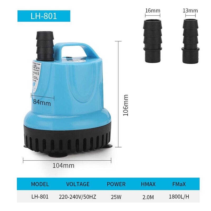 10/18/25/45/60/85/105W 600-4500L/H Submersible Water Pump 220V Aquarium Fish Pond Tank Spout Marin Temperature Control Clean: LH-801 25W