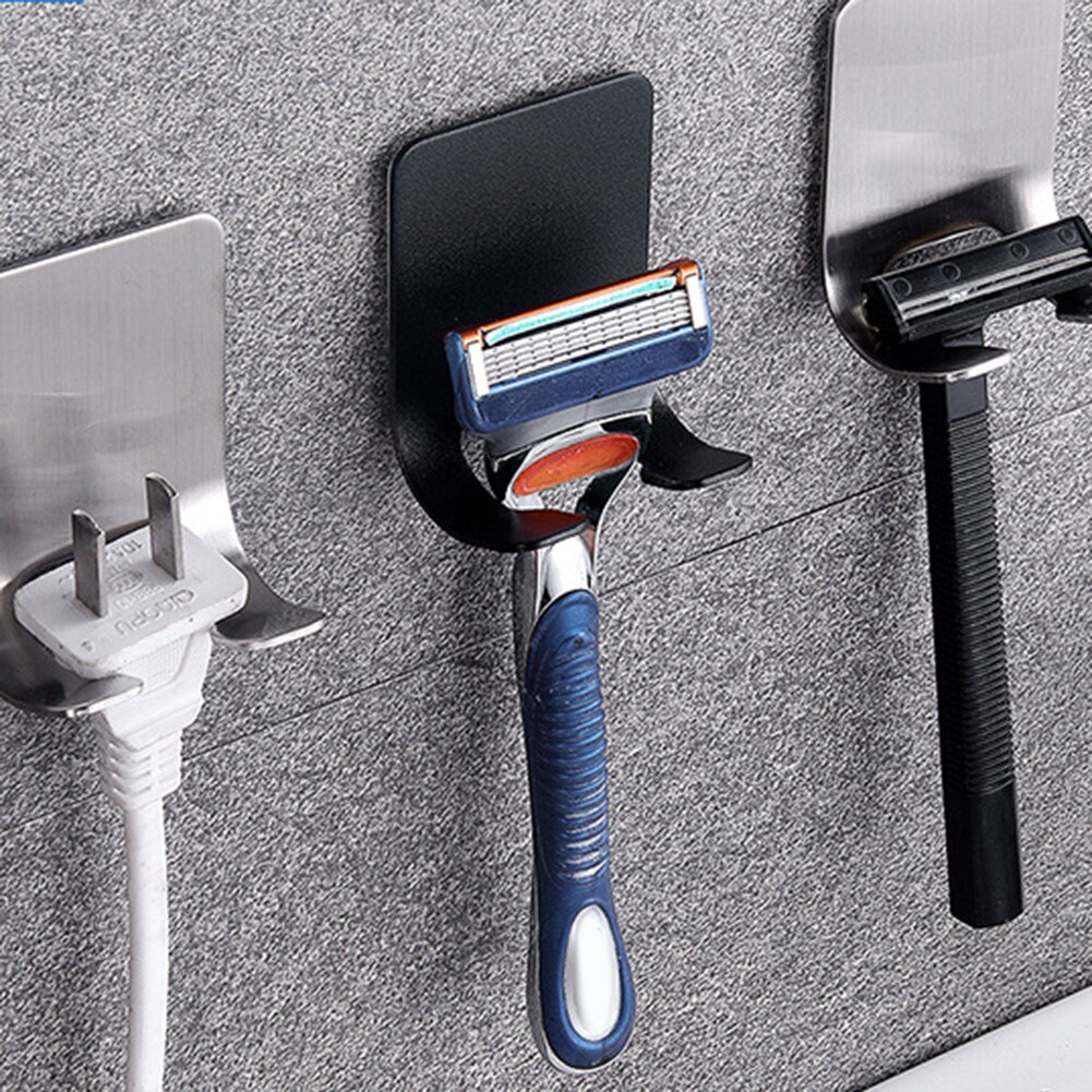 Self-adhesive Razor Bracket for Men's Shaver Holder Shelf Bathroom Razor Holder Wall Storage Hook Stainless Steel Kitchen Hanger