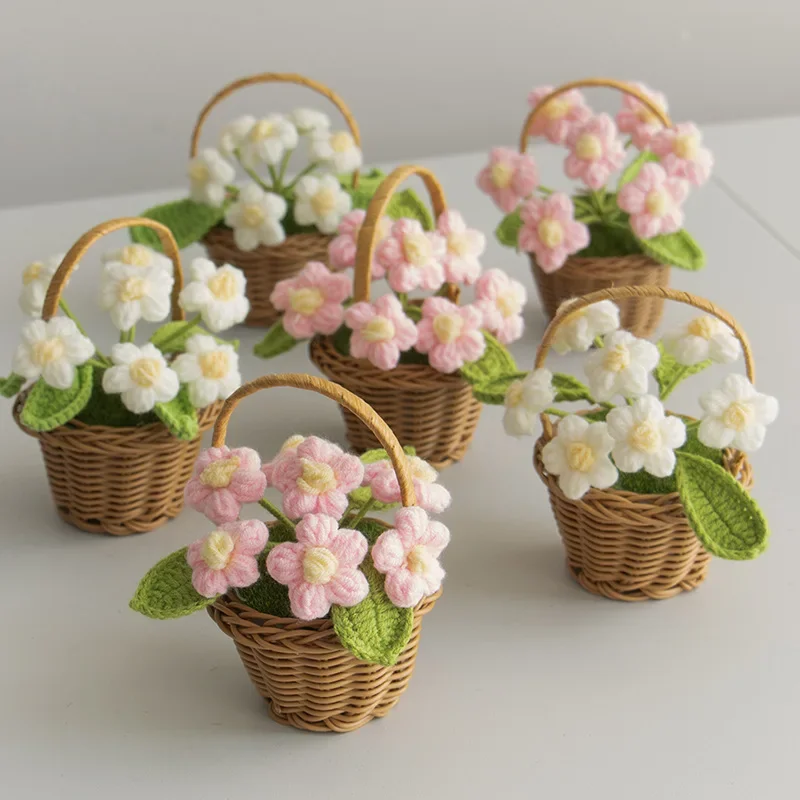knitted Flower Potted Crochet Flowers Cute Hand Woven Plant Finished Woven Flowers Office Home Decor