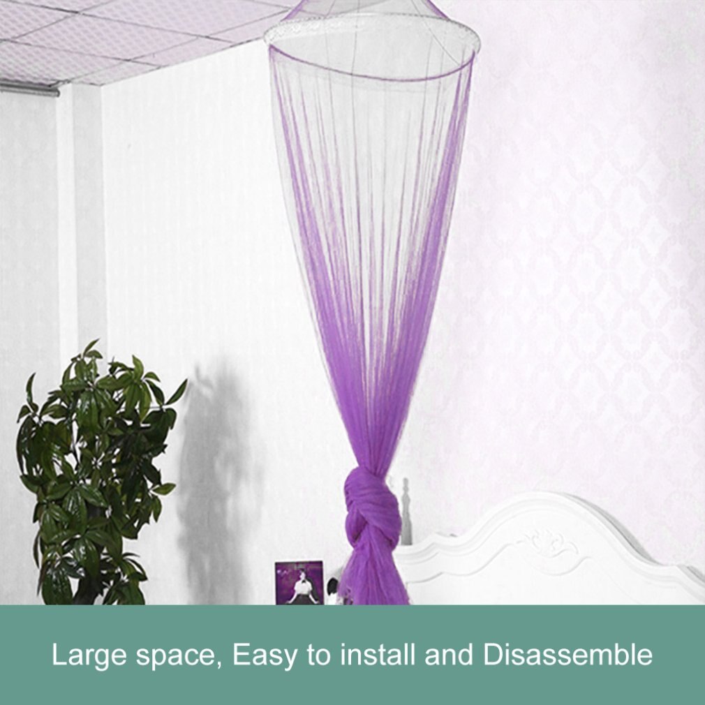 Elegante Klamboe Voor Dubbele Bed Gordijnen Coton Luifel Ronde Lace Insect Netting Netto Dome Polyester Bed Tent: purple