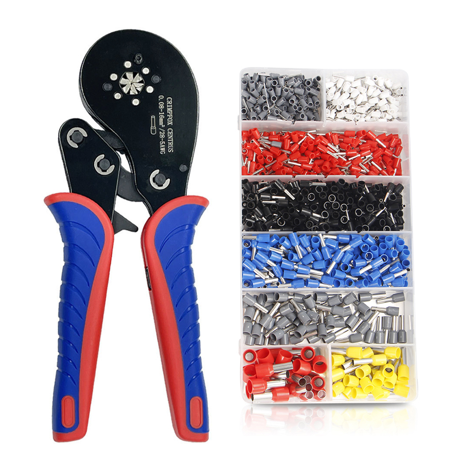 Hexagonal Ratchet Ferrule Crimping Tool Kit-Ferrule Crimper Plier 0.08-16mm² Wire Ferrules Crimp Wire Ends Terminal Connectors