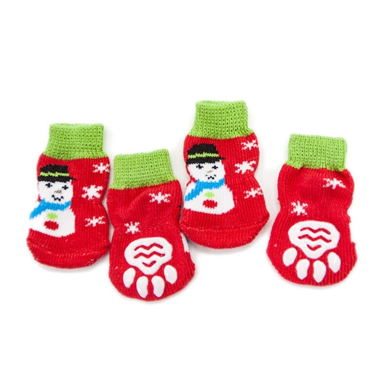 Animal Mignon antidérapant En Coton Tricoté Chaussettes Pour Petits Chiens De Noël Imprimé Pied Chaussettes Pour Animaux De Compagnie Costume 4 pièces/ensemble: A / S