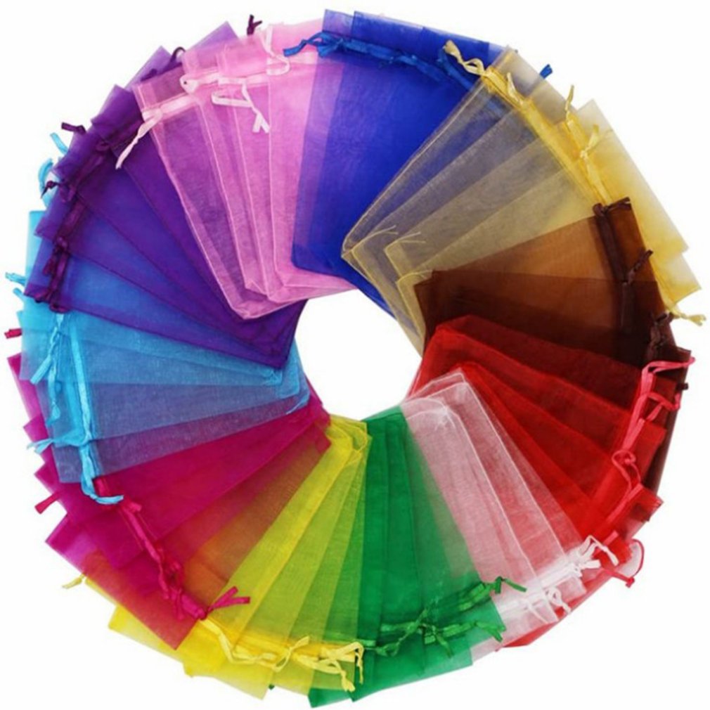 100Pc Organza Bag Jewelry Packaging Candy Wedding Party Goodie Packing Favors Cake Pouches Drawable Bags For Sweets