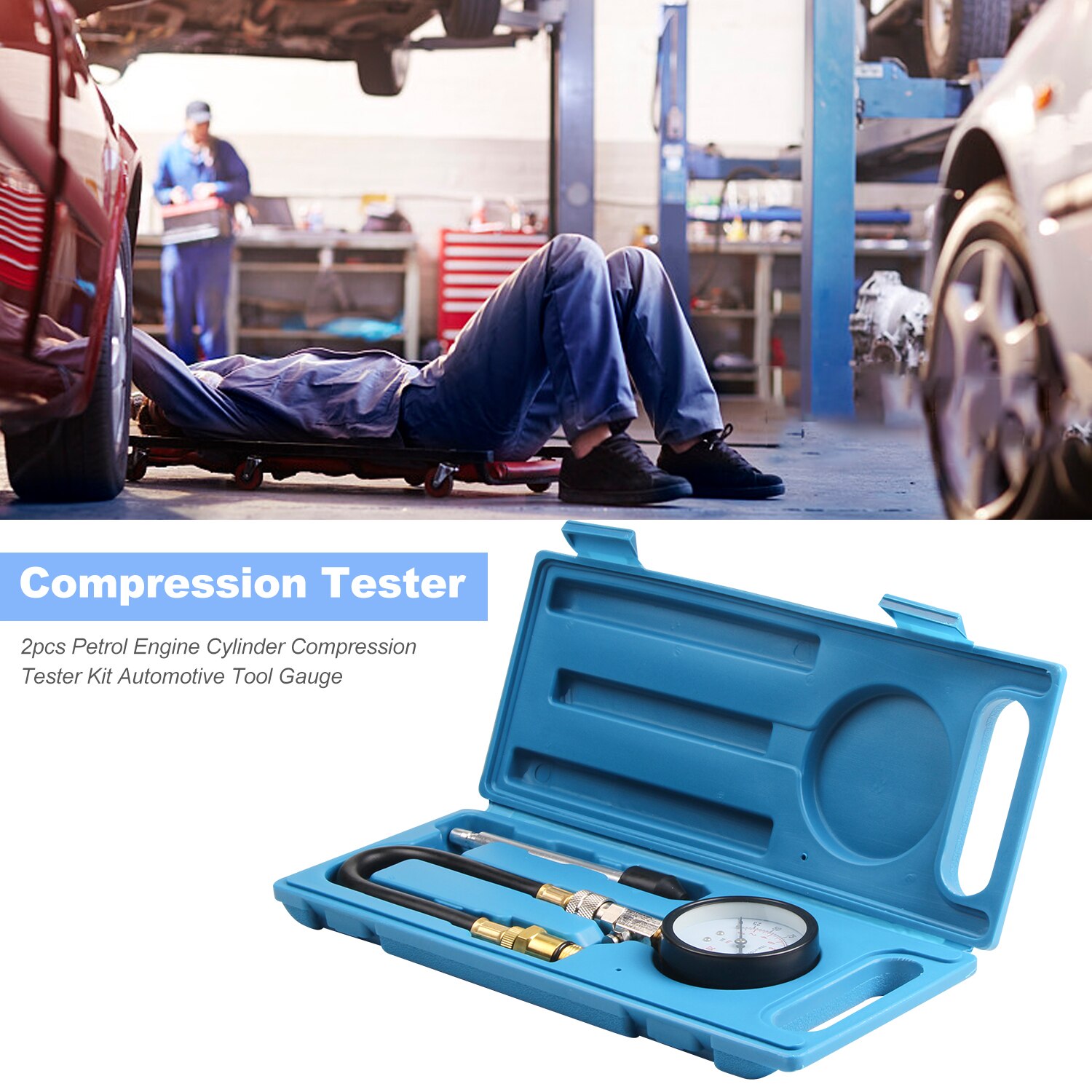 2pcs Petrol Engine Cylinder Compression Tester Kit Automotive Tool Gauge