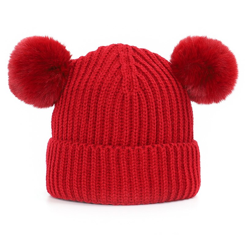 Baby Hat Pompon Winter Children Hat Knitted Cute Cap For Girls Boys Casual Solid Color Girls Hat Baby Beanies Children: Wine