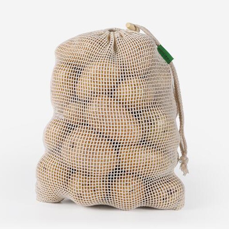 Sacos orgânicos da malha do algodão dos sacos reusáveis do produto para a mercearia vegetal do fruto que compra o desperdício zero costurou o saco da malha: 1 medium size