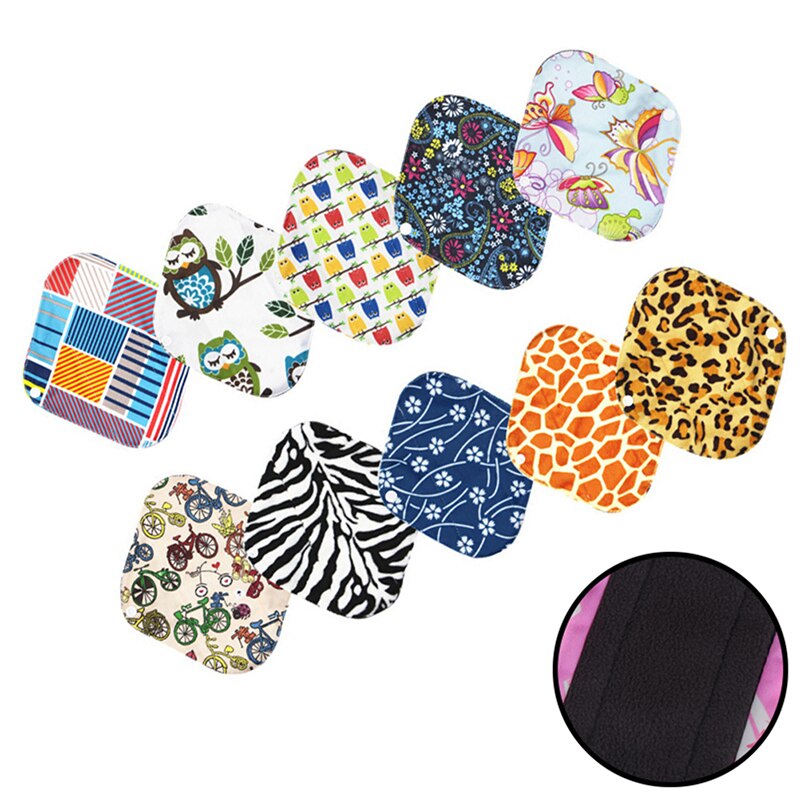 Almohadillas reutilizables impermeables para momia, almohadillas menstruales de tela Interior de lana de carbón de bambú impresas con flores para mujer: 20x18cm Random