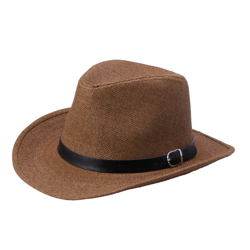 Sombreros de vaquero del oeste para hombre y mujer, sombreros de vaquero del oeste para caballero, vaquera, Jazz, iglesia, Sombrero a prueba de sol, Panamá, accesorios Retro Vintage con hebilla: Brown