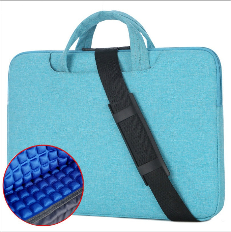 portable men's laptop bag waterproof Oxford cloth solid shockproof men's shoulder bag business tote: Sky blue